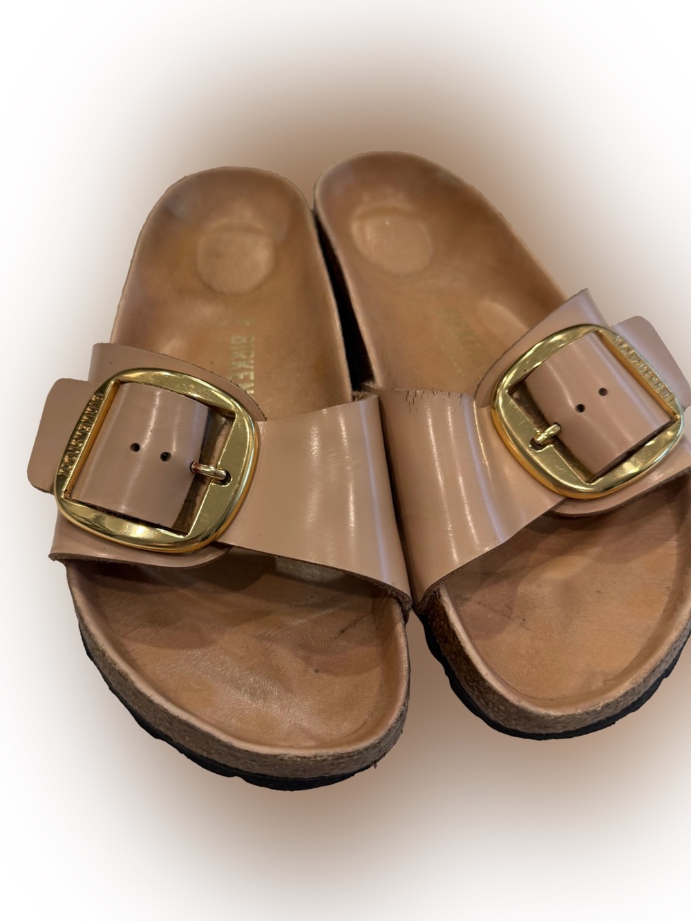 Birkenstock Madrid Big Buckle Slide Sandal High Shine Beige US 7-7.5 EU 38 EUC